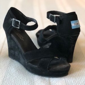 TOMS Black Suede Wedge Sandals